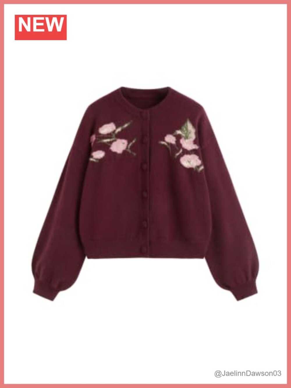 Floral Button Down Crewneck Cardigan Long Sleeve Cozy Layer